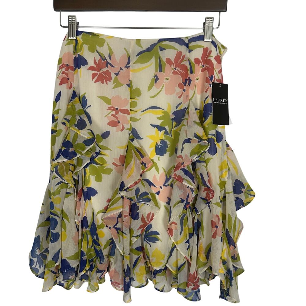 Lauren Ralph Lauren Floral Ruffle Trim Georgette Skirt 14 Feminine Cottagecore
